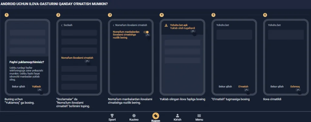 UZ o'yinchilari uchun Android uchun Yohoho APK o'rnatish bo'yicha ko'rsatmalar