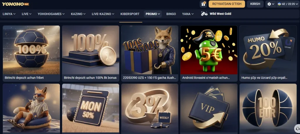 O'zbekistonlik o'yinchilar uchun Yohoho Bet promo kodi